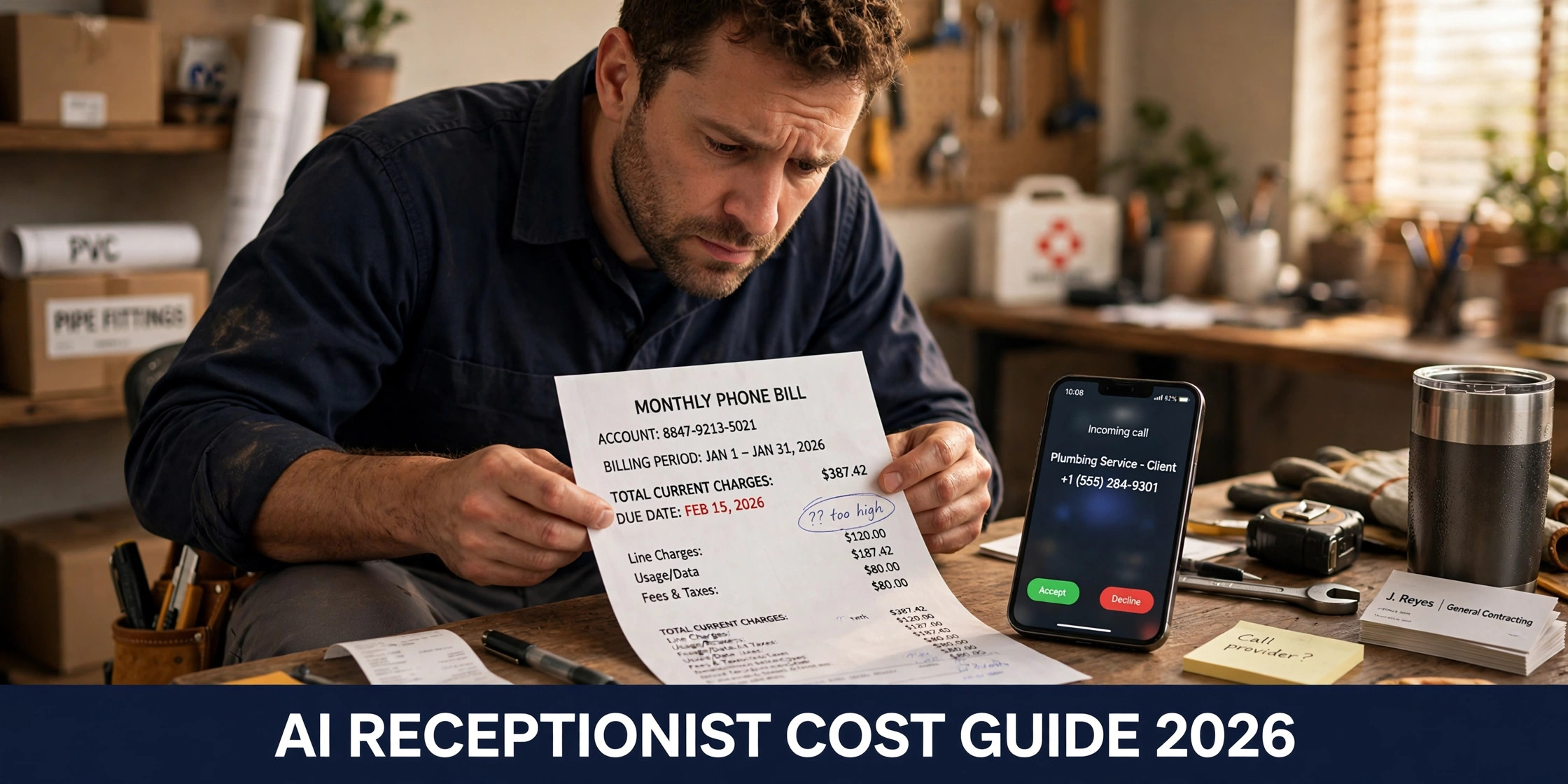 AI receptionist cost breakdown for small business 2026 — monthly pricing, hidden fees and contractor cost comparison